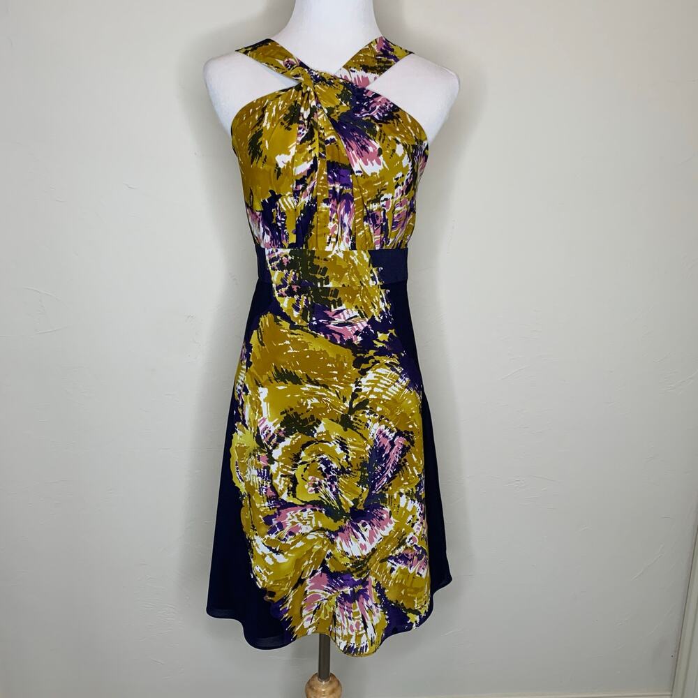 The Limited Halter Twist Neck Dress Gold Purple Sz 0